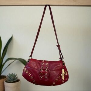 Cole Haan Womens Handbag Red Leather Metal Hardware Saddlebag Crossbody